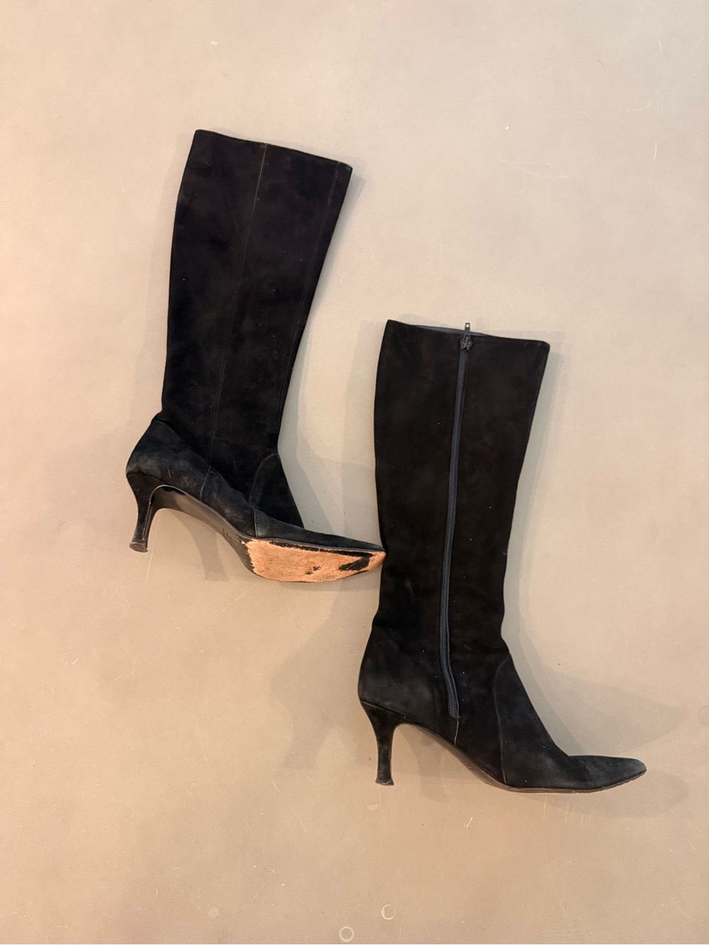 Vintage Sacks Fifth Avenue Women's Black Suede Knee Boots with Side Zip